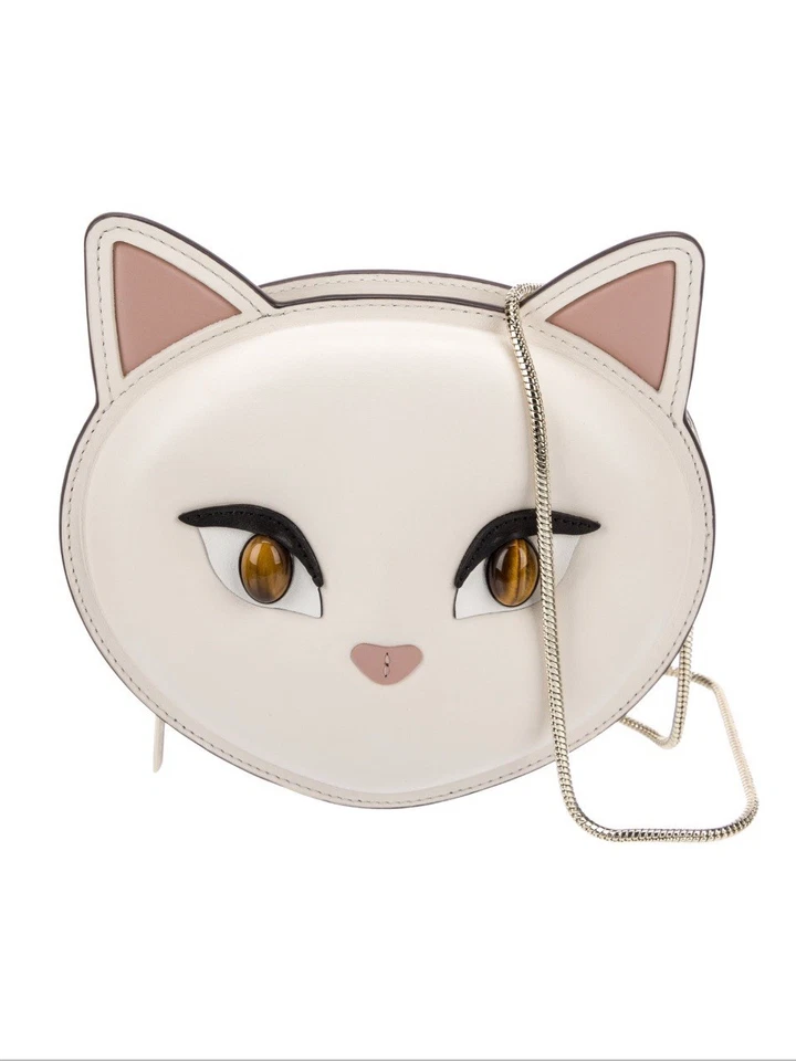 Bandolera Kate Spade X “CATS” Blanca Cuero Italiano Liso Gatito Gato Ojo de Tigre Foto 1 de 4