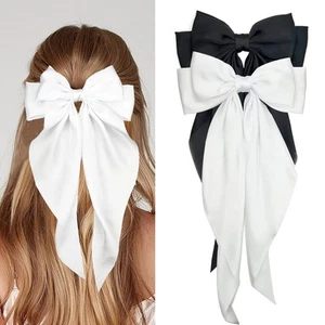 2 Pcs Satin French Bowknot Hair Clips Barrettes Large Ribbon Accessories - Picture 1 of 7
