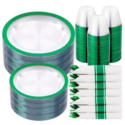 210 Pcs Green Plastic Plates-St. Patrick's Day Green Dinnerware for Party, In... - Image 1 of 4