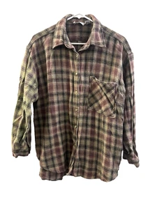 Vintage 1990s Plaid Flannel Shirt Womens Large Grunge Y2K Tangibles 100% Cotton - Picture 1 of 10