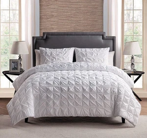100% Pure Cotton 3 - Piece Soft Solid White Pinch Pleat Queen Size Natural Duvet - Picture 1 of 1