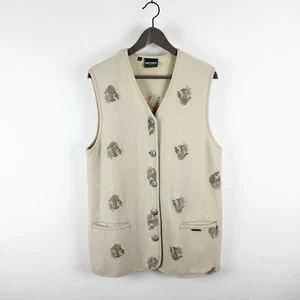Geiger Collections Vest Sz 42 Large Boiled Wool Ivory Floral Embroidered Button - Picture 1 of 23