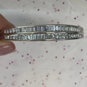 Sterling Silver Baguette Cut Aquamarine Bangle Bracelet QVC - Picture 1 of 15