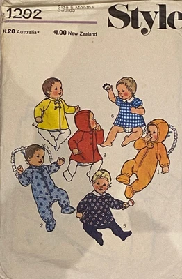 Vintage Sewing Pattern Style 1292 Womens Babies 6 month Clothes - Image 1 of 2