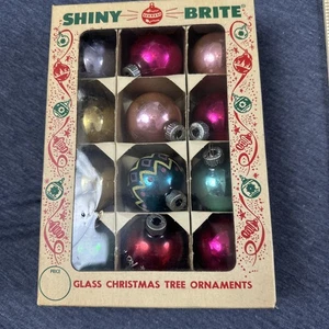 12 Vintage Shiny Brite Varied Glass Christmas Ornaments With Original Box - Picture 1 of 8