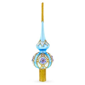 Elegante topper per albero in vetro soffiato incrostato gioiello blu e viola 11 pollici - Foto 1 di 4