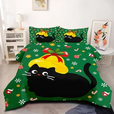 Juego de edredón verde Navidad tamaño, juego de cama gato negro para gemelos Sxzs0105 Foto 1 de 4