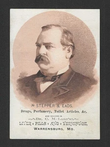 1880s H603 McLane's Pills Trade Card - President Grover Cleveland Warrensburg MO - Picture 1 of 2