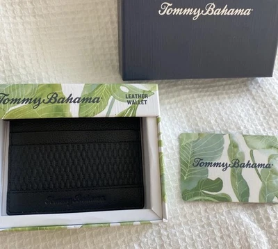 Tommy Bahama Cartera Para Hombre Cuero Negro Estuche para Tarjetas Marlín Repujado NUEVO Foto 1 de 4