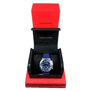 Ferragamo Sport Silicone Men's Watch SFJA00124-STSTL-OS Silver Blue New In Box - Picture 1 of 15