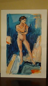 PINTURA AL ÓLEO EUGENE PIZZUTO ""MUJER DESNUDA DE PIE SOBRE PAPEL - Imagen 1 de 5