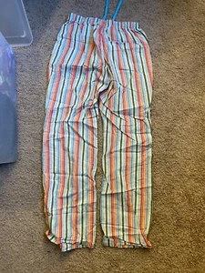 Schiesser Pastel Striped Pajama Pants Pocket Adjustable Sz Small, Long Green - Picture 1 of 4