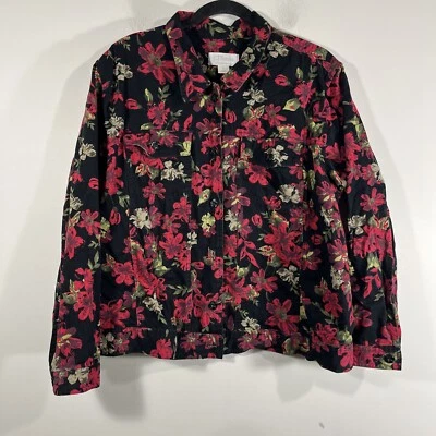 Chaquetas de sarga vaquera vintage CJ Banks negras rojas florales abotonadas para mujer X Foto 1 de 4