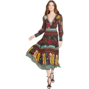 Alice + Olivia Janey V-Ausschnitt ausgestelltes fließendes Midikleid Mona Multi Blumen Gr. 0-2 $ 595 - Bild 1 von 10