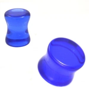 PAIR - DEEP BLUE COLOR GLASS EAR PLUGS DOUBLE FLARED GAUGES (4mm-25mm) - Picture 1 of 1