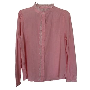 Blusa Loft Mediana Rosa Rayas Algodón Suave Abotonada Volantes Cuello Too Nueva con Etiquetas - Imagen 1 de 7