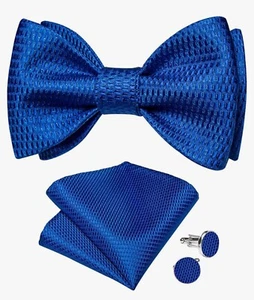 Pre-Tied Bowtie, Hanky, & Cufflinks: Solid Royal Blue Woven (LH-7037) - Picture 1 of 1