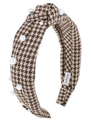 NEW Women's Pached party headband houndstooth fabric design brown pearls - Image 1 of 4