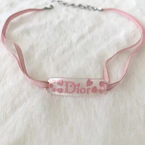 Christian Dior Logo Harz Lucite rosa Herz Band verstellbare Halskette - Bild 1 von 6