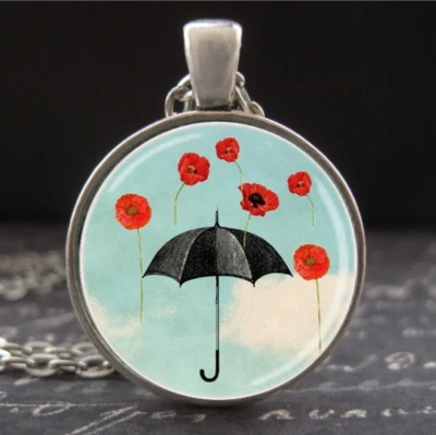 Collar Flor Nacimiento Agosto Amapola Colgante Cumpleaños Mes Joyería Plata Antigua Foto 1 de 3