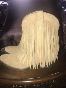 Ariat Girls Size 1 1/2 Gold Rush Western Suede Leather Fringe Brown Boots - Picture 1 of 12