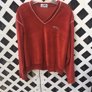 Vintage 70s Sears Herren Pullover Sweater Medium Rot Velour V Neck Braggin Dragon - Bild 1 von 6
