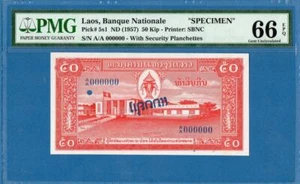 Laos, 50 Kip, 1957, 000000 Specimen, Gem UNC-PMG66EPQ, P5s1 - Picture 1 of 2