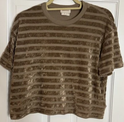 全新带标签女式 Brixton 条纹丝绒衬衫短 T 恤 S 码上衣全新 — 第 1/4 张图片