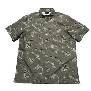 Ralph Lauren Chaps Fishing Shirt Mens Large Green Marlin Nautical Short Sleeve - Picture 1 of 7