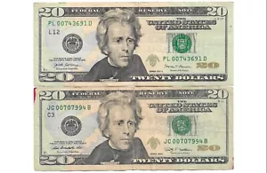 2 X James Bond 007 Serial #’s! $20 Bills 2017-A & 2009 US FRN Twenty Dollars! - Picture 1 of 2