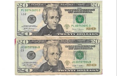 2 X James Bond 007 Serial #’s! $20 Bills 2017-A & 2009 US FRN Twenty Dollars! - Image 1 of 2