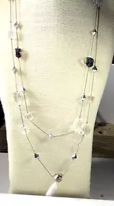 Premier Designs Crystal Smoke Glass Station Flapper Silver Tone Necklace Lot 12 - Picture 1 of 2