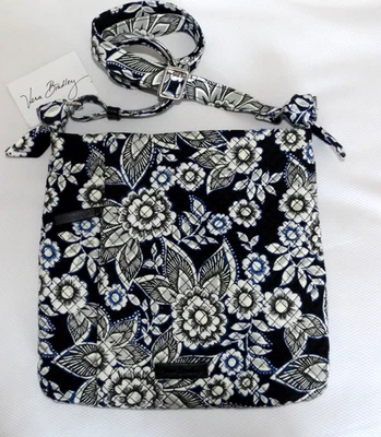 VERA BRADLEY Hadley Crossbody Hipster Snow Lotus - Gently Used Black White Blue - Image 1 of 4