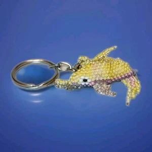 Very Nice DOLPHIN Key Ring/Bag Charm Seed Beads Yellow Pink Purple - Picture 1 of 1