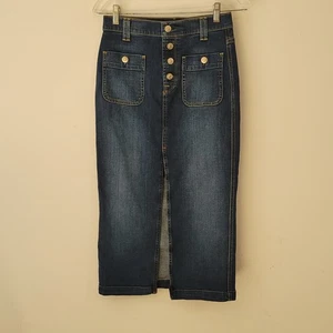 7 FOR ALL MANKIND Sz 28 LONG SKIRT W/EXPOSED BUTTONS SKIRT PALMA BLUE - Picture 1 of 15