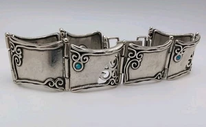 Sterling Silver Syn Opal SHABLOOL DIDAE Designer Plaque Bracelet Israel 7.5" - Picture 1 of 10