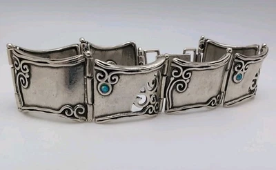 Sterling Silver Syn Opal SHABLOOL DIDAE Designer Plaque Bracelet Israel 7.5" - Image 1 of 4