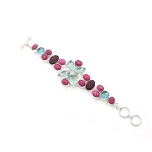 Pink Ruby Lab-Created Gemstone Gorgeous Silver Plated Jewelry Bracelet 7" s796 - Picture 1 of 5