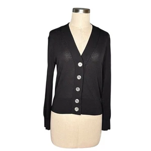 J. CREW Black V-Neck Lightweight Knit Cardigan Sweater Women's Size Small Button - Picture 1 of 6