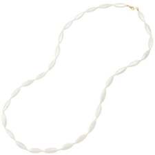 Monaco Oval Shell Pearl Long Gold Tone Necklace