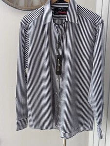 guide london shirt New With Tags Size XL Slim Fit Navy Stripe Wedding RRP £75 - Picture 1 of 6