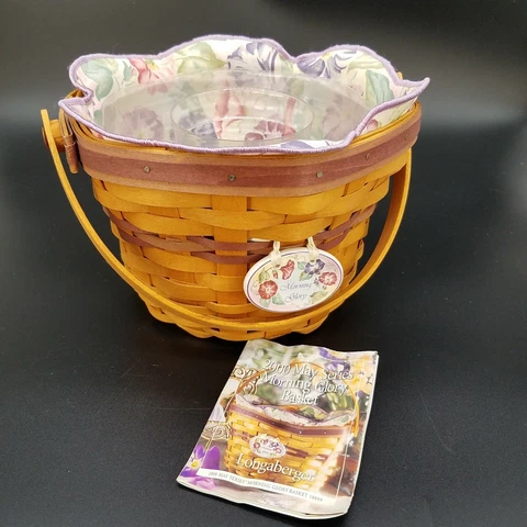 Longaberger 2000 May Series Morning Glory Basket Set+Prot+Liner+Tie On 11th Ed Cover
