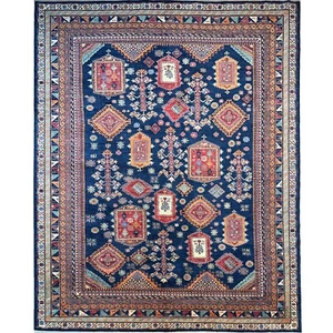 Handmade (10' x 14') Blue Qashqai Tribal Afghan Organic Veg Dye Wool Area Rug - Picture 1 of 11