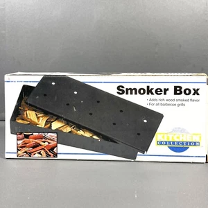 New Smoker Box Black Gas Charcoal Heavy Duty Grilling Wood Chips Pellets Durable - Picture 1 of 3
