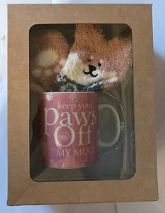 Keep your paws off my mug paw print pink Ceramic Mug & Fluffy Socks Gift Box Set - Picture 1 of 5