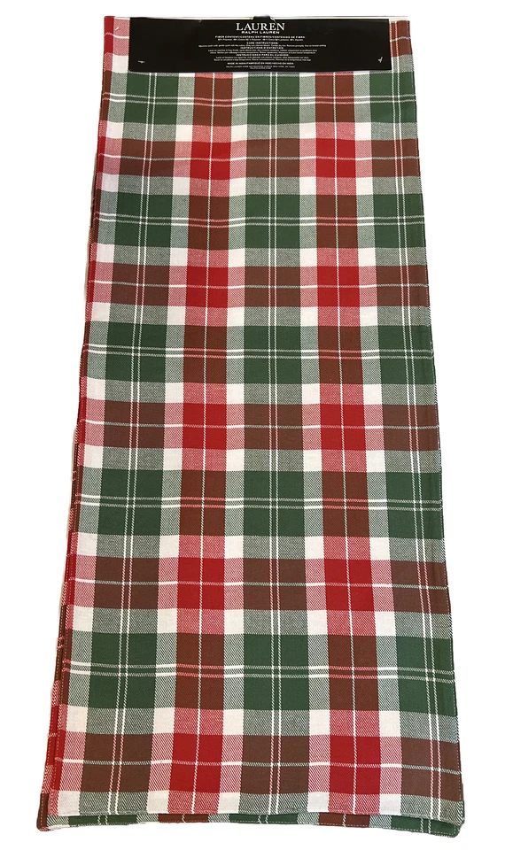 NUEVO CON ETIQUETAS Ralph Lauren Rojo Verde Blanco Cuadros Navidad Corredor de Mesa 15x72 pulgadas Foto 1 de 3