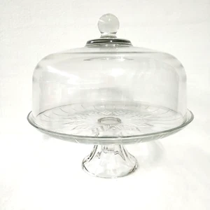 Vintage Anchor Hocking Glas Kuchenständer mit Kuppeldeckel Standfuß Starburst Muster - Bild 1 von 11