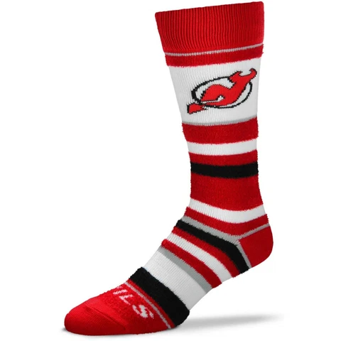 New Jersey Devils Hockey Red White & Black Fuzzy Striped Crew Socks Cover