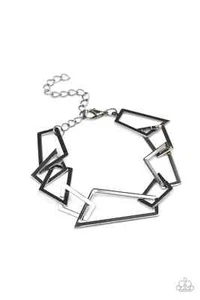 Paparazzi "Shattered Shine" Trapezoid Gunmetal Framed Tennis Bracelet - Picture 1 of 2