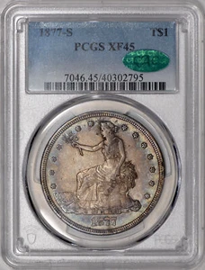 1877-S Trade Silver Dollar $1 PCGS XF45 CAC - Nicely Toned! - Picture 1 of 3